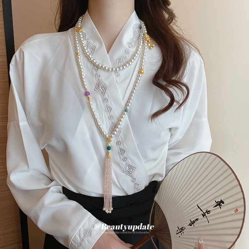 铜项链 璎珞背云长款流苏项链新中式国风明制汉服马面裙配饰品