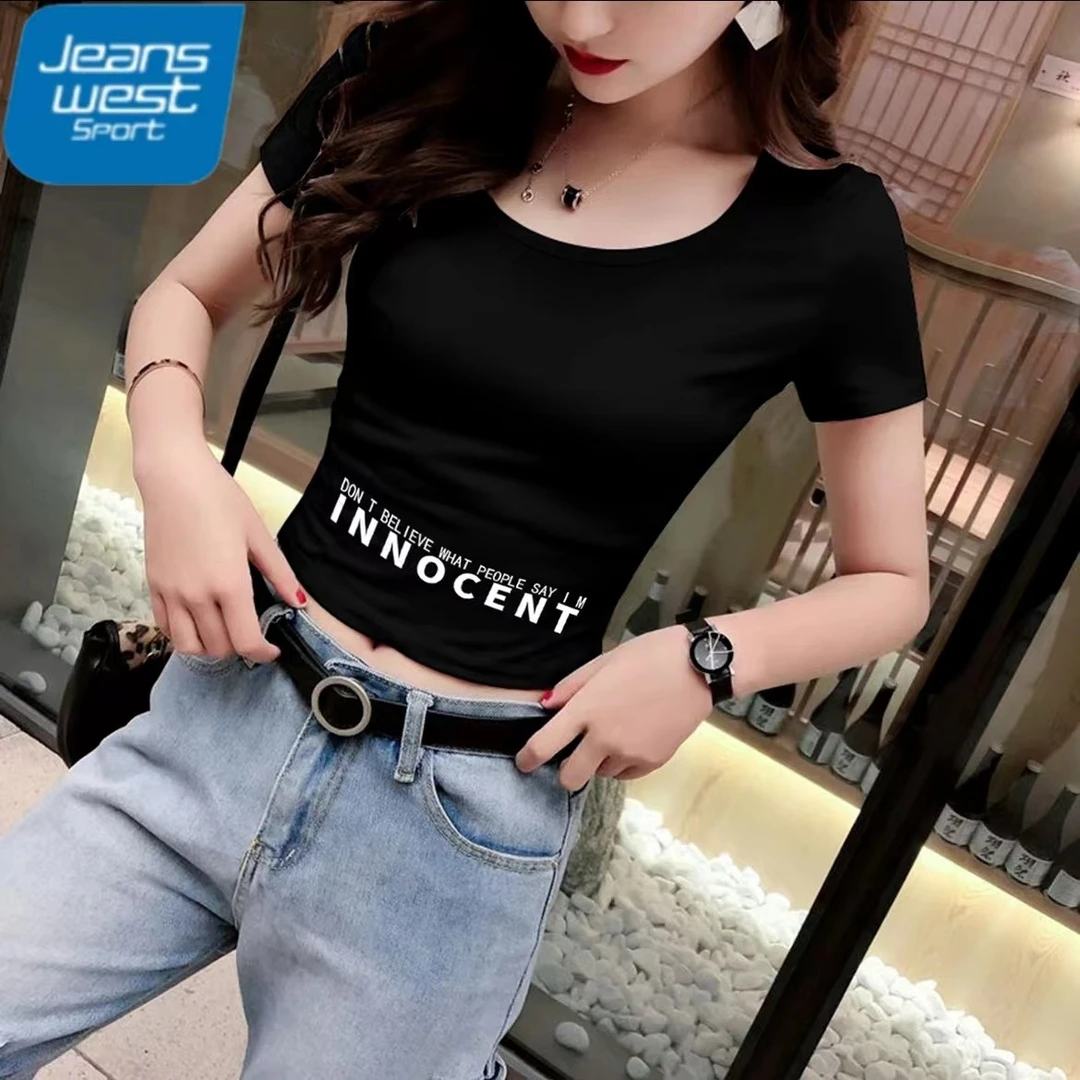 JEANSWEST SPORT/运动真维斯2024夏季短款字母设计感黑色薄荷曼波