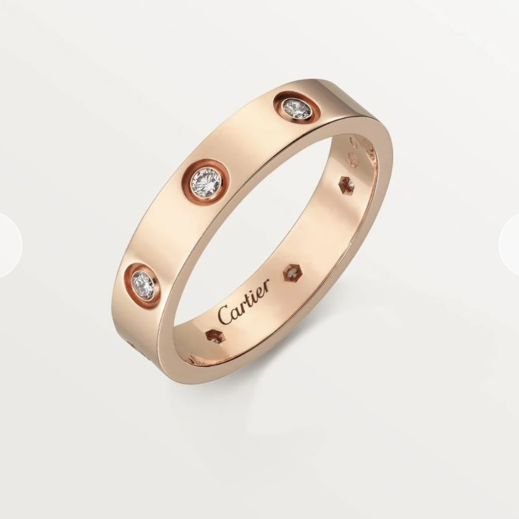 99新 Cartier/卡地亚 玫瑰金8钻窄版戒指，53码，专柜价32100，