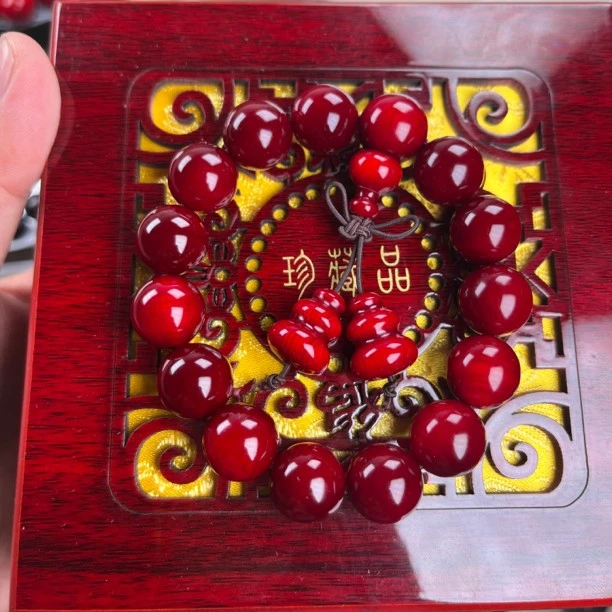 冰种瑰红高透料松木木1.3×15颗全玉化全透光文玩手串女款红木