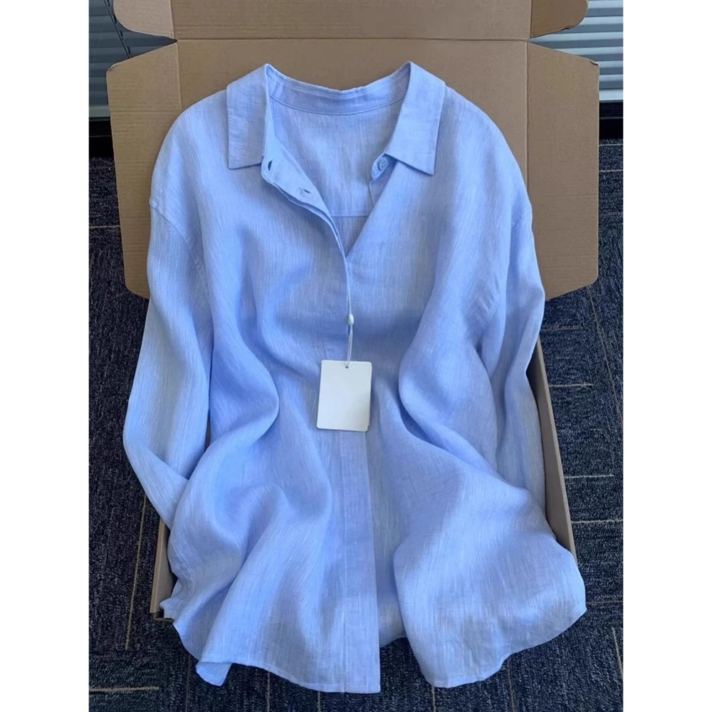 法式蓝色衬衫外套女2025早秋新款宽松气质老钱风高端衬衣