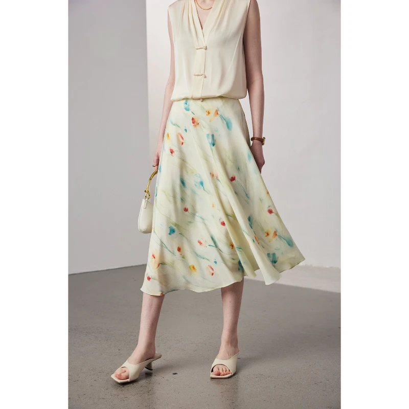 半身裙宽松显瘦黄底印花半裙-010-A