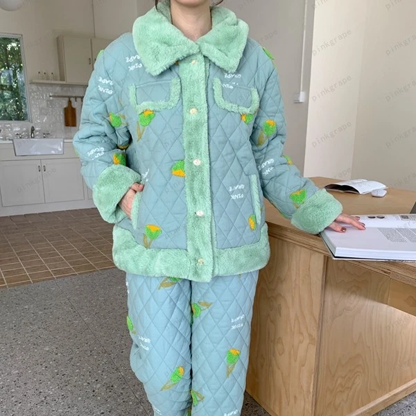 pinkgrape【醉梦郁金香】睡衣女士新款冬季三层夹棉家居服2378916