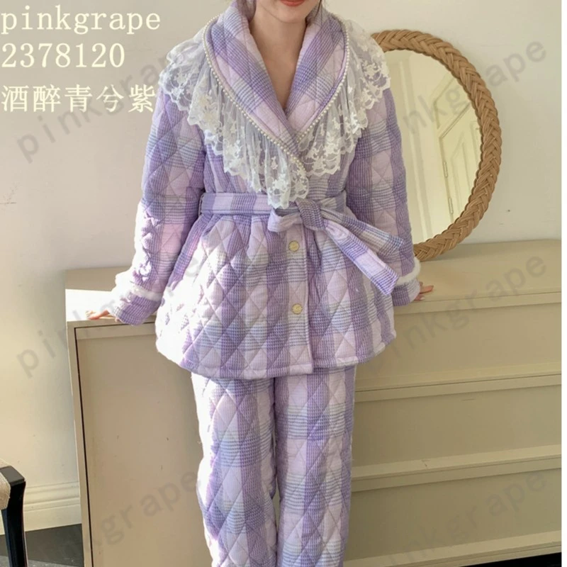 pinkgrape【酒醉青兮】睡衣女士新款冬季三层夹棉加厚家居服2378120