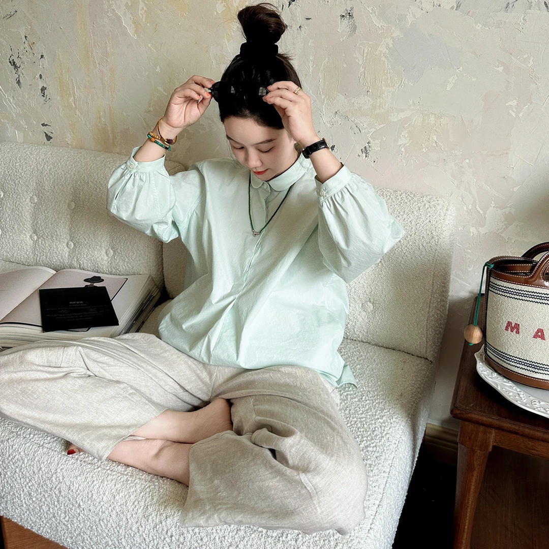 莉贝琳sisy恋恋笔记本衬衫女新款女法式轻薄娃娃领小上衣189703