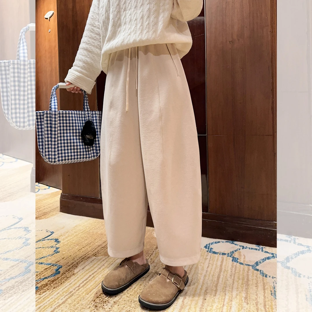 莉贝琳sisy针织毛呢裤宽松立体百搭休闲裤舒适亲肤裤子S24309TR13