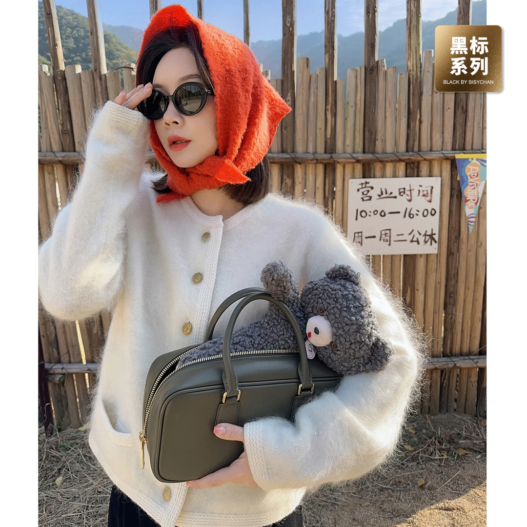 莉贝琳sisy黑标马海毛针织开衫洋气白秋冬新款上衣毛衣女冬184282