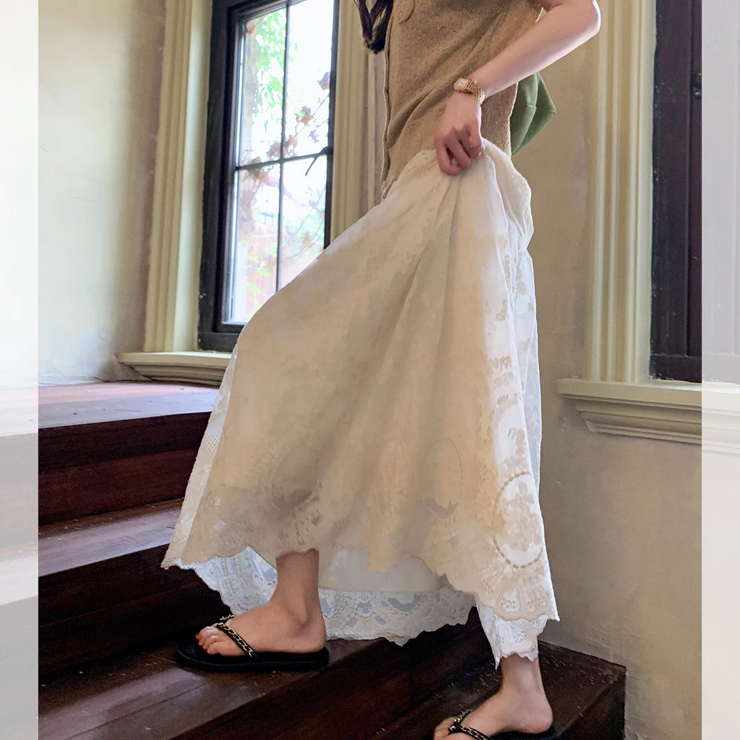 莉贝琳sisy 蕾丝半裙女新款法式刺绣精致浪漫A字大摆伞裙191221