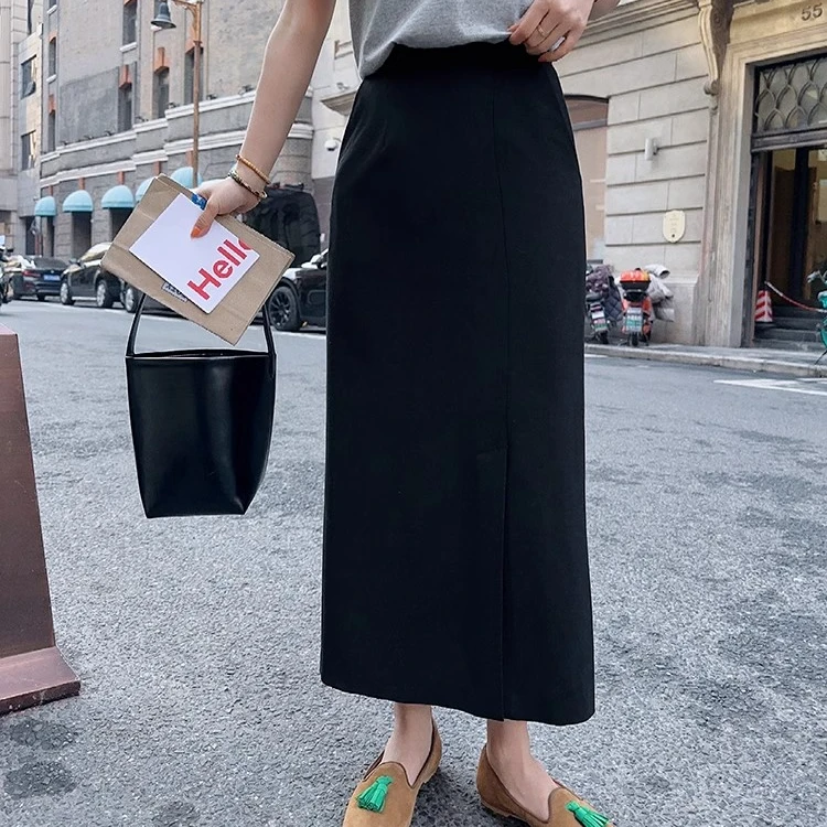 莉贝琳sisy简法通勤半裙复古摩登开衩显腿直筒半身裙189564