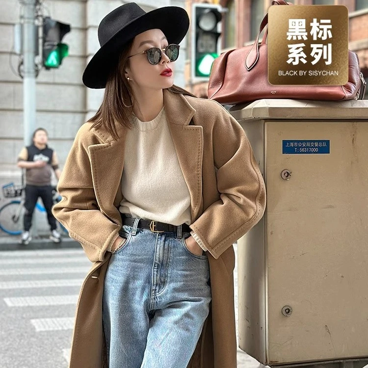 莉贝琳sisy 黑标经典传承大衣女双面长款毛呢气质百搭外套140410