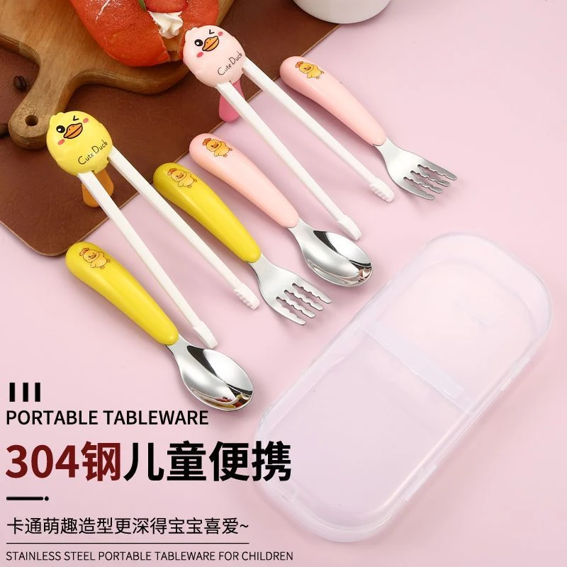 宝宝卡通叉勺304不锈钢婴儿可爱外出儿童筷便携宝宝学习吃饭勺-叉