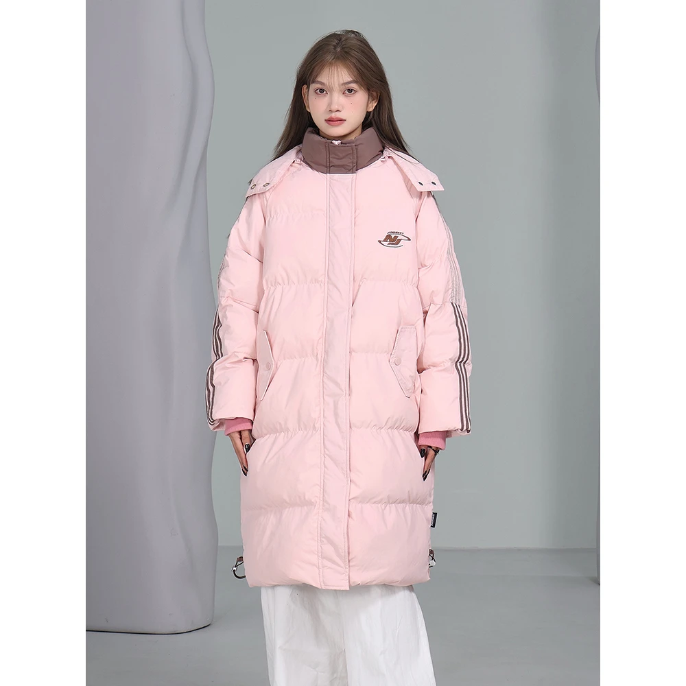 JUMPNEXT潮牌冬季棉衣情侣嘻哈美式宽松运动条纹撞色长款棉服外套
