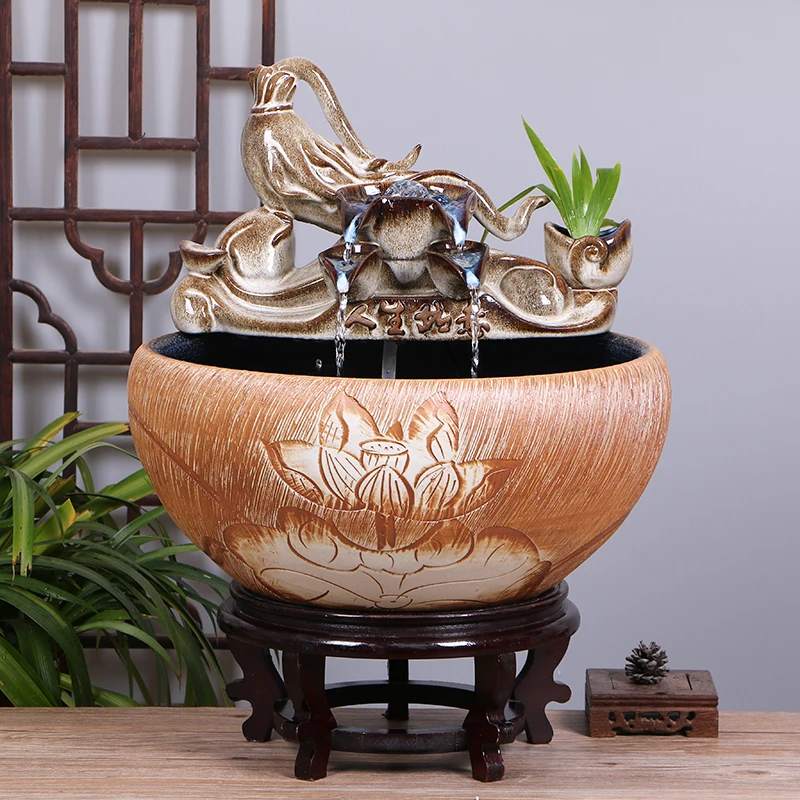 客厅陶瓷风水球流水循环水喷泉摆件前台招财水景装饰鱼缸开业送礼