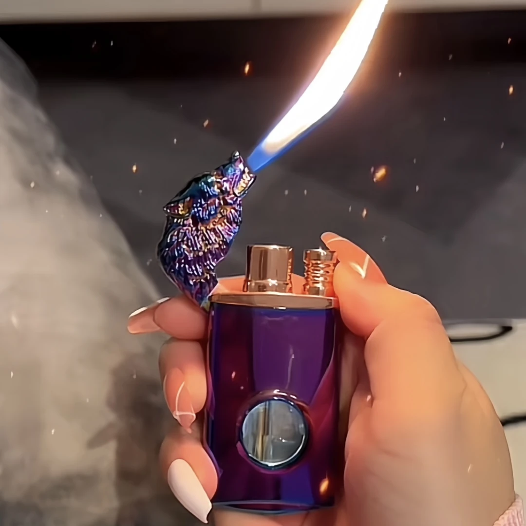 我猫呢/网红狼头双火防风高档小众男士创意礼物新奇个性打火机