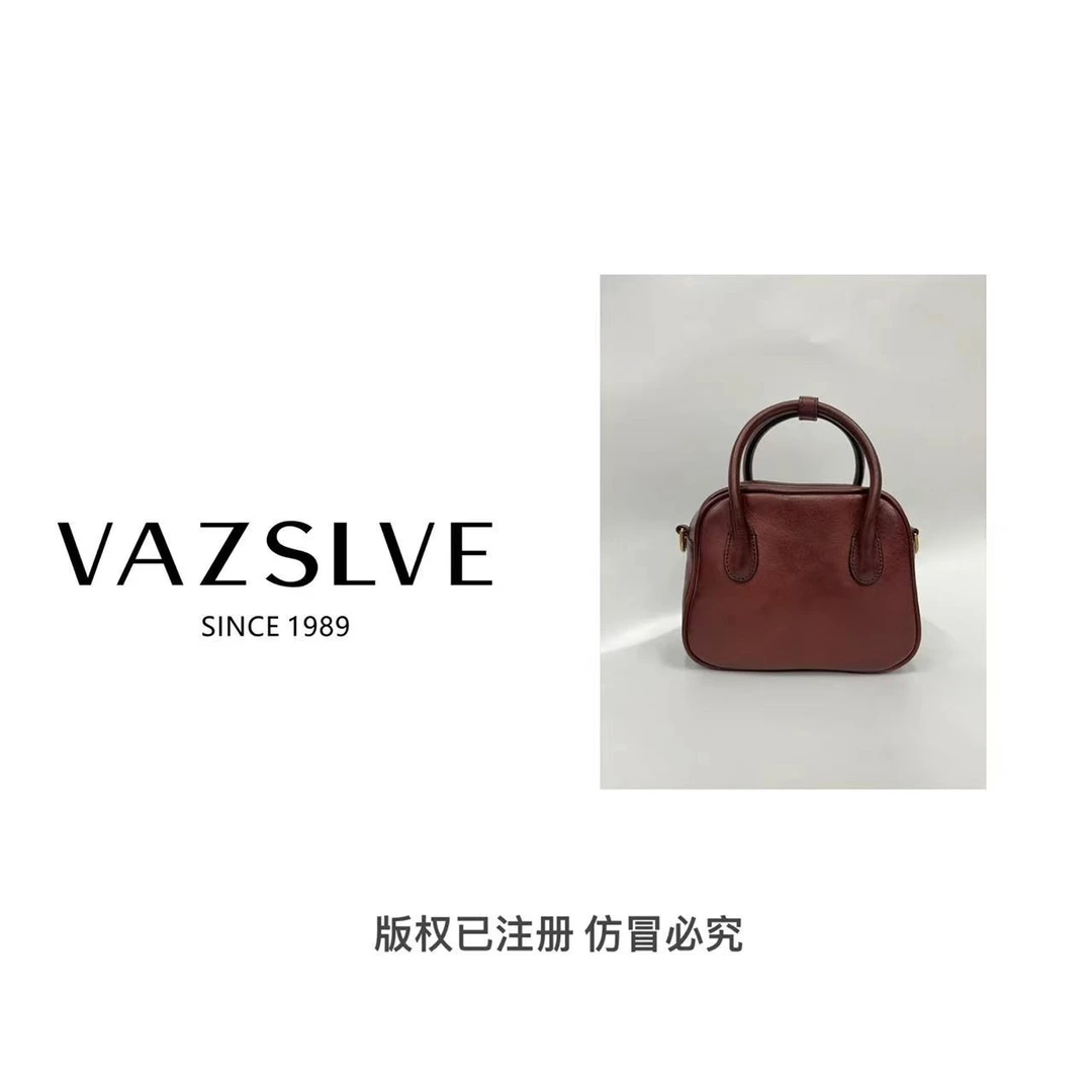 VAZSLVE/春夏新款复古真皮轻奢单肩手提包#69116-咖啡色