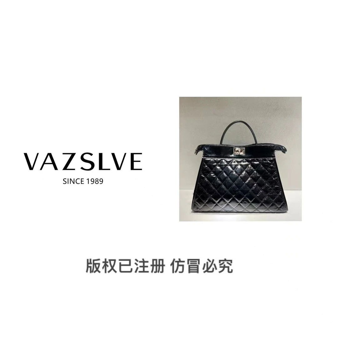 VAZSLVE/春夏新款经典黑真皮轻奢单肩斜挎手提包#MJ-1827-黑 大号