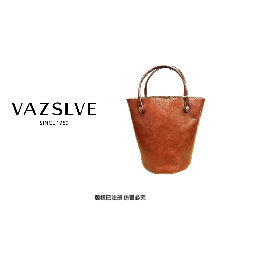 VAZSLVE/春夏新款复古真皮轻奢单肩手提包#ZY-66001-棕色