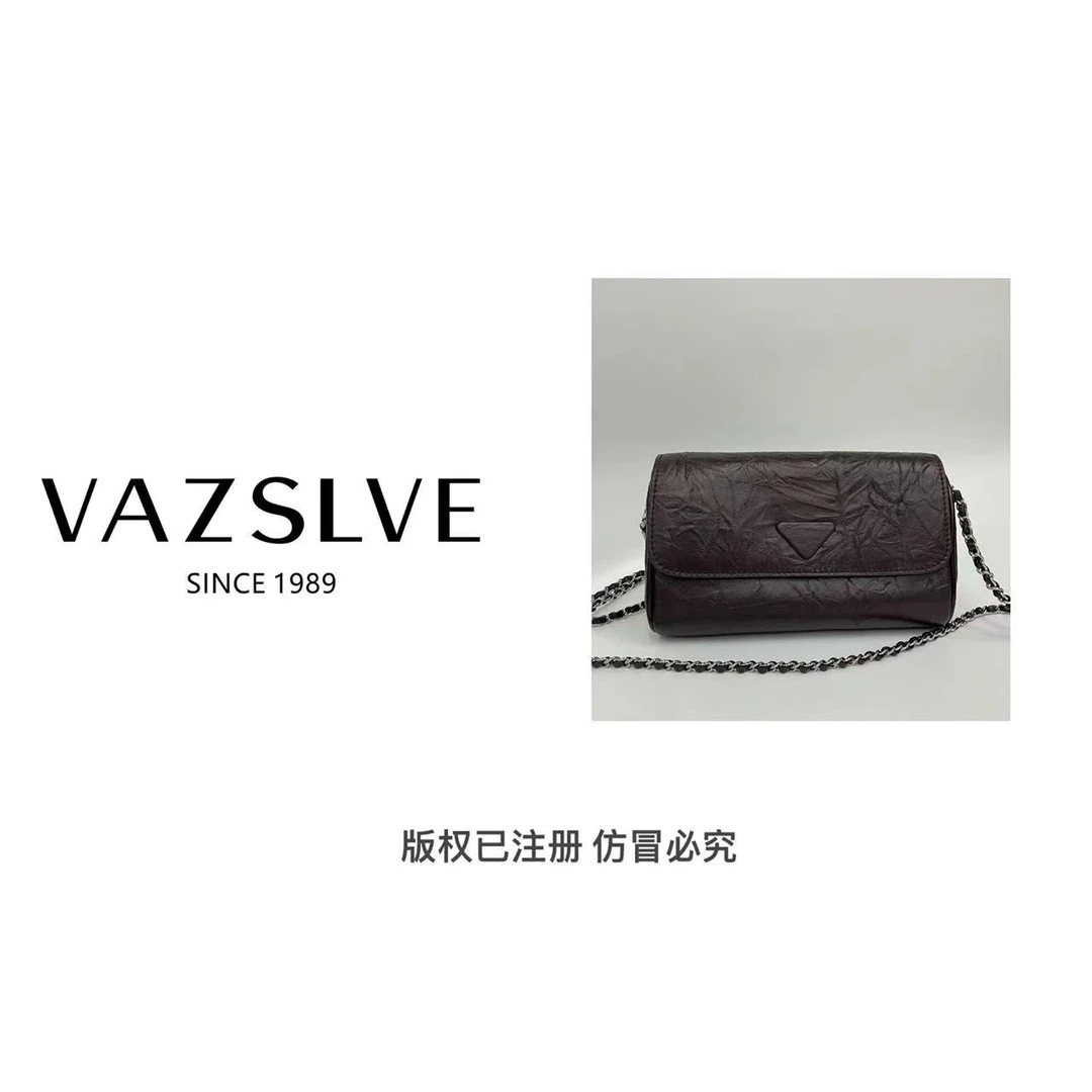 VAZSLVE/秋冬新款真皮复古休闲百搭斜挎包#OS9137-酒红色