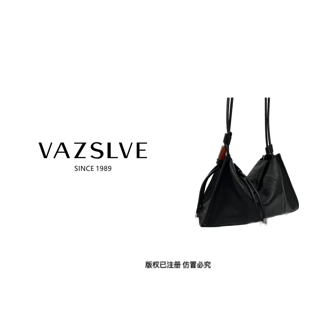 VAZSLVE/秋冬新款复古轻奢真皮百搭款斜挎单肩包#ZT5893-黑色