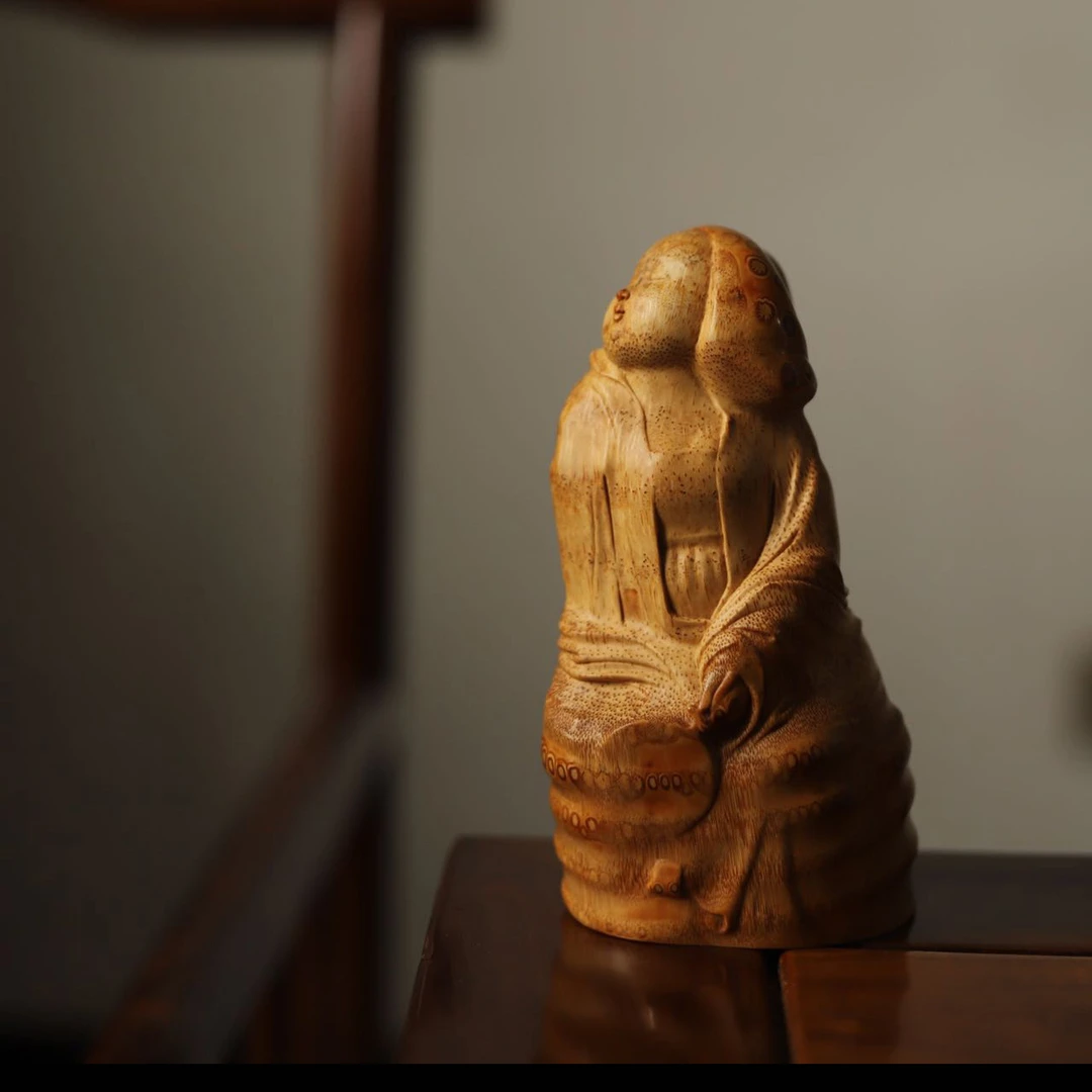 唐仕女贵妃竹根雕厉鹏强作品纯手工雕刻摆件