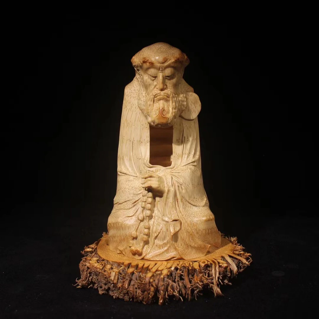 达摩老祖竹根雕厉鹏强作品纯手工摆件