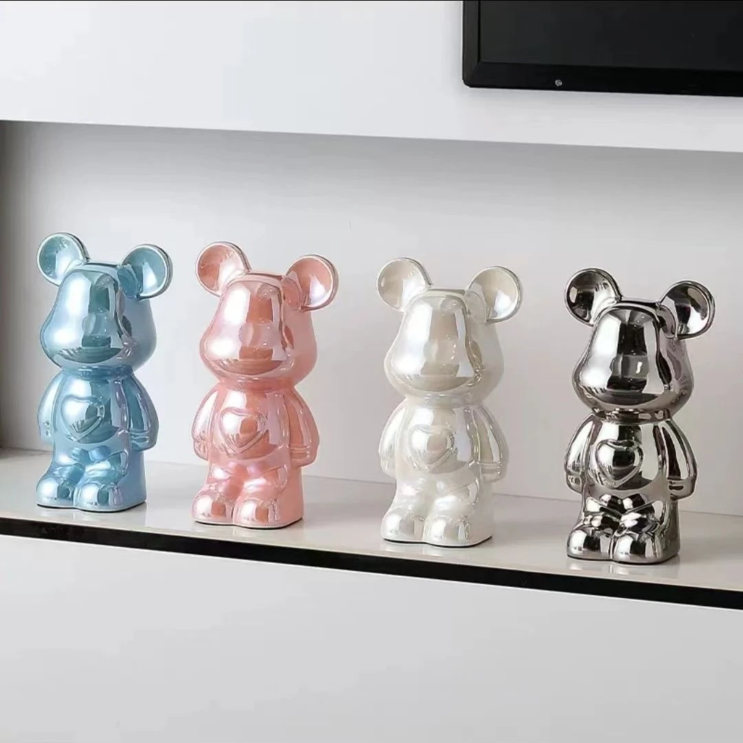 爱心熊网红陶瓷摆件柜高档玄关酒家居客厅电视柜装饰品暴力熊轻奢