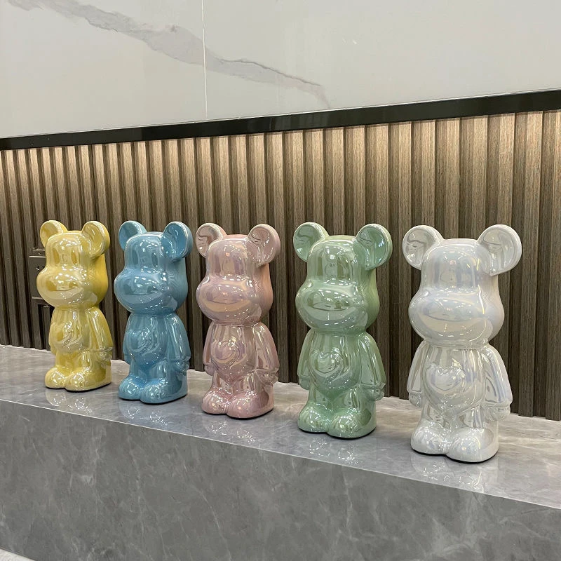 爱心熊网红陶瓷摆件柜暴力熊高档轻奢玄关酒柜装饰品家居客厅电视