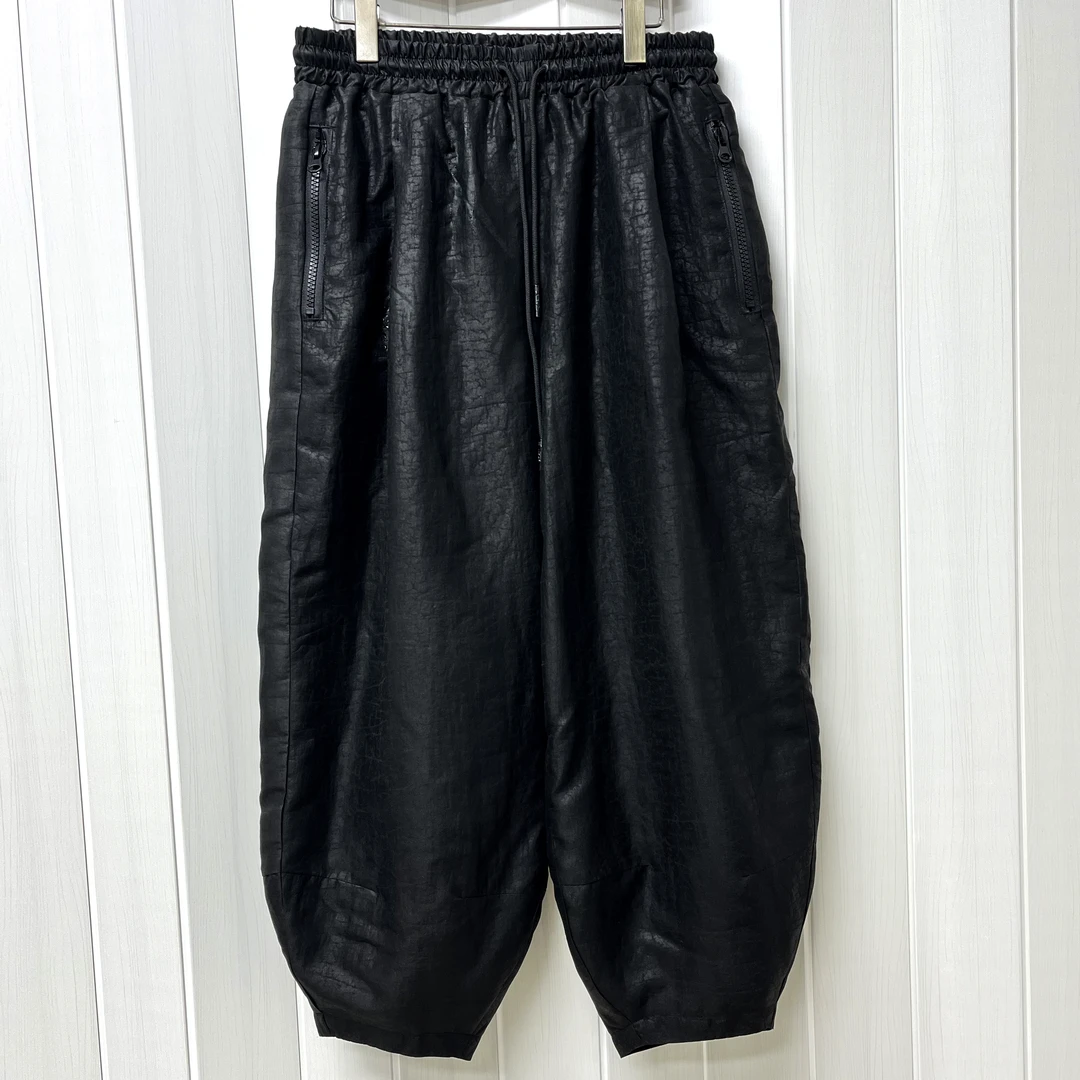 龟裂纹香云纱桑蚕丝内里冬季加绒宽松黑色百搭时尚松紧腰555-2