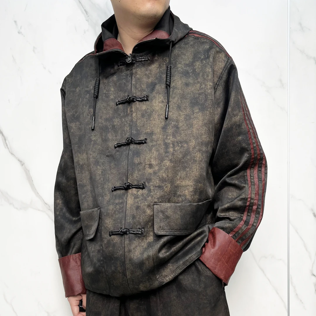 缎龟鎏金外套男士香云纱休闲宽松中式中国风印花拼接提花秋季827