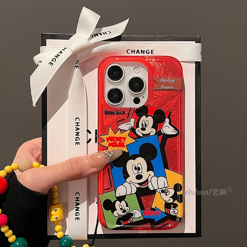 创意ins可爱卡通米奇渐变适用苹果16ProMax手机壳新款iPhone15Pro