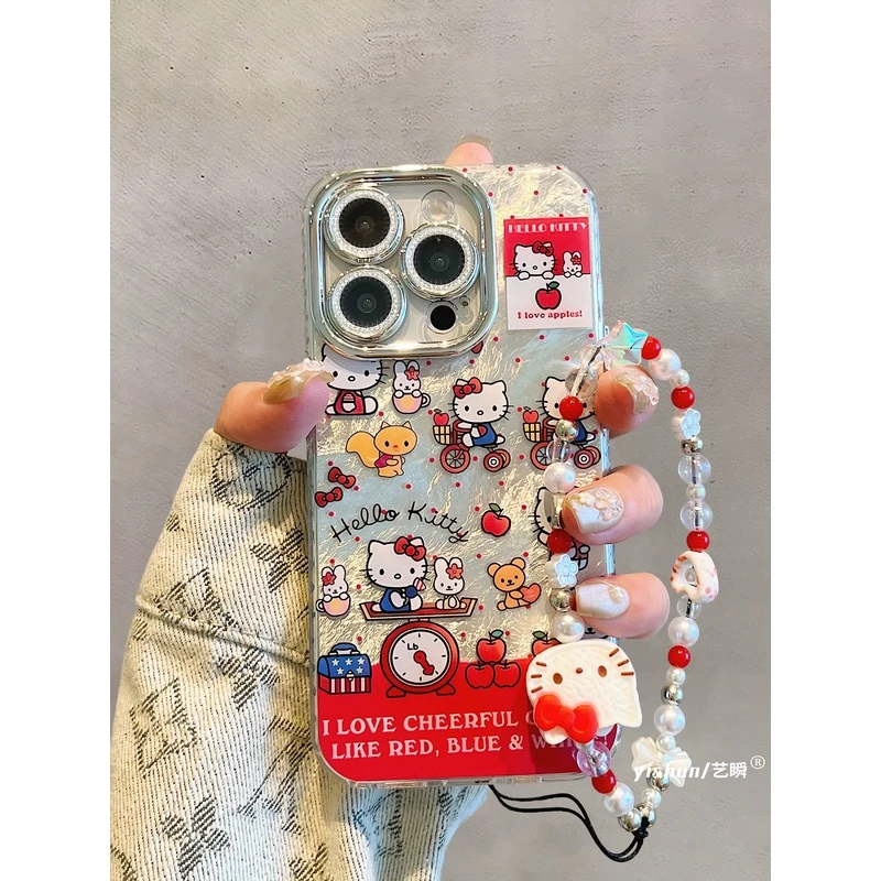 日韩ins可爱卡通KT猫13闪粉镜适用iPhone16ProMax手机壳苹果15pro