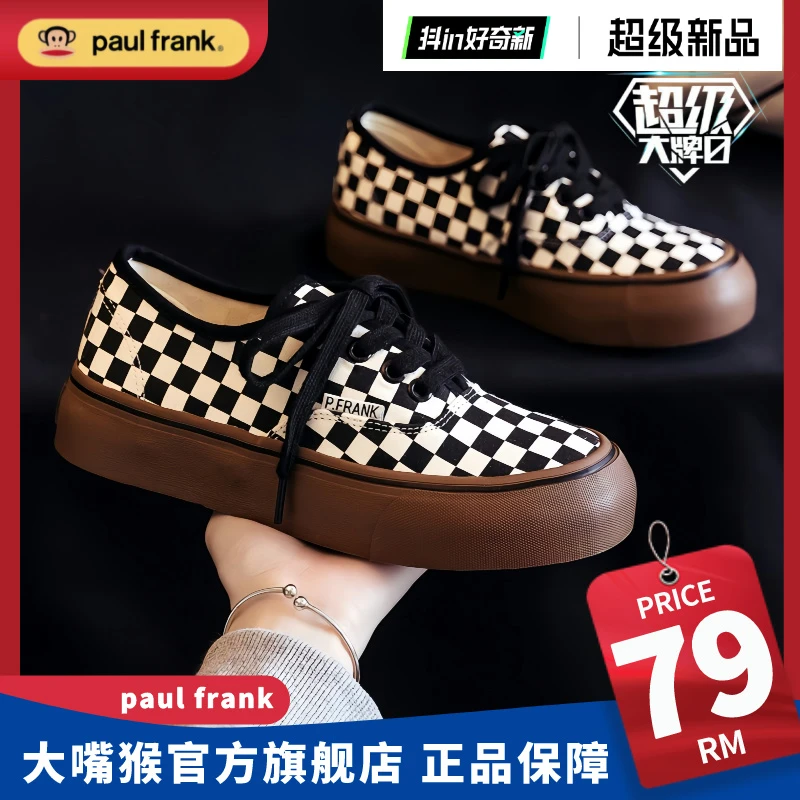 大嘴猴女鞋棋盘格帆布鞋2025夏季新款爆款厚底配裙子休闲低帮板鞋