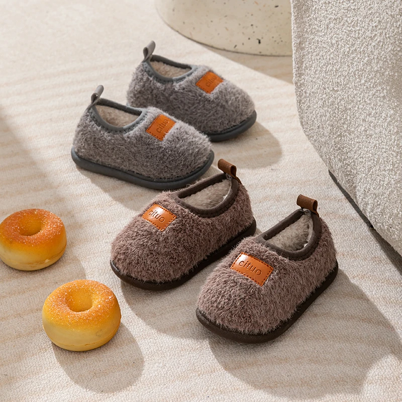 儿童棉鞋男女童可爱秋冬季节室内外防滑软底加绒保暖棉拖毛毛鞋