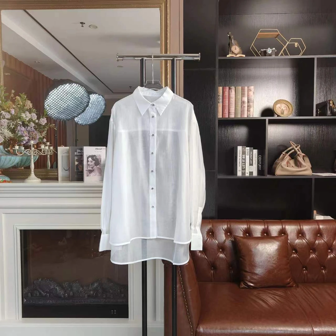 蝉翼 | 醋酸 轻薄透感休闲白色简约衬衫外套6XZ05大萌