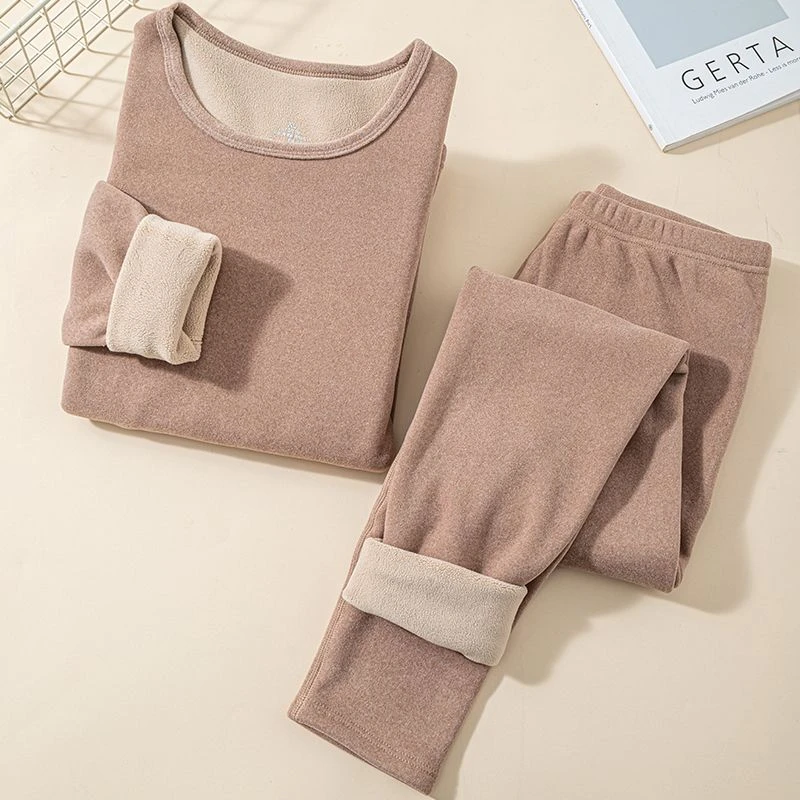 一体保暖内衣女士加厚加绒秋衣秋裤德绒发热套装冬季防寒无痕内穿