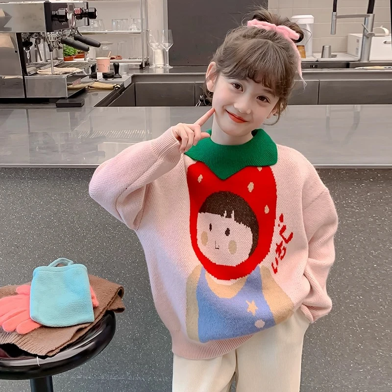 嘻【亲子装】女童针织衫毛衣2024韩版秋冬新款中大童加厚套头打底衫