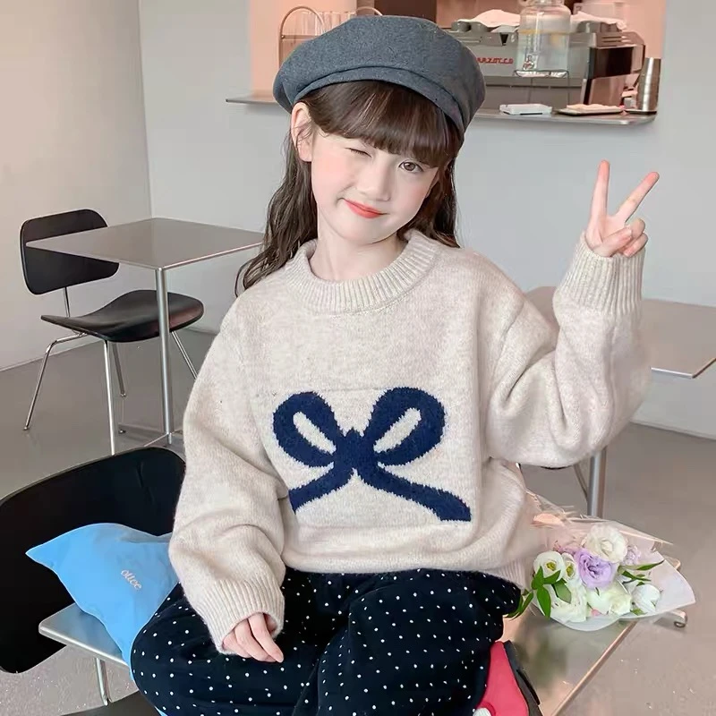 嘻【亲子装】女童毛衣秋冬装2024新款洋气中大童套头圆领加厚打底衫