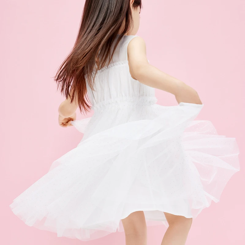 little moco童装夏装新款女童无袖蛋糕裙网纱连衣裙#KBC2DRS021