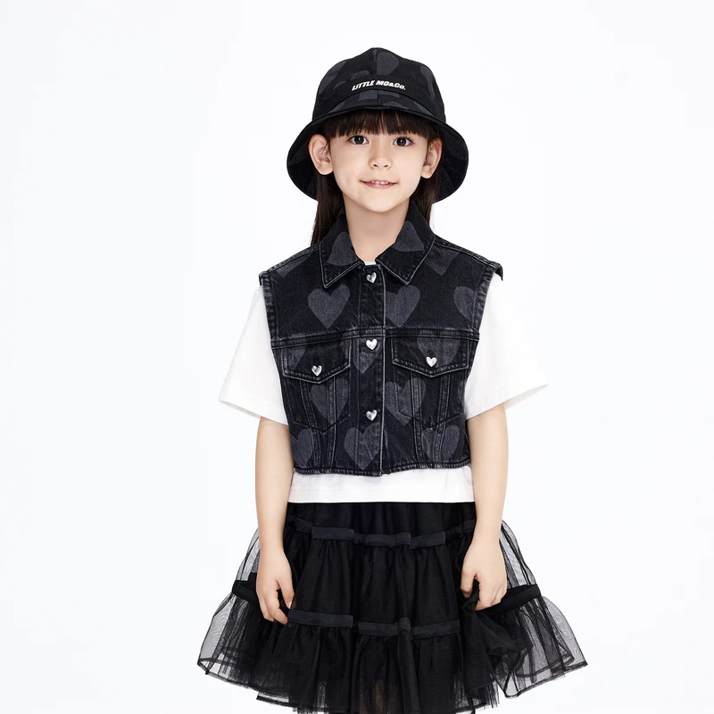 little moco童装新款女童牛仔背心马甲夹克#KBC3JKT002