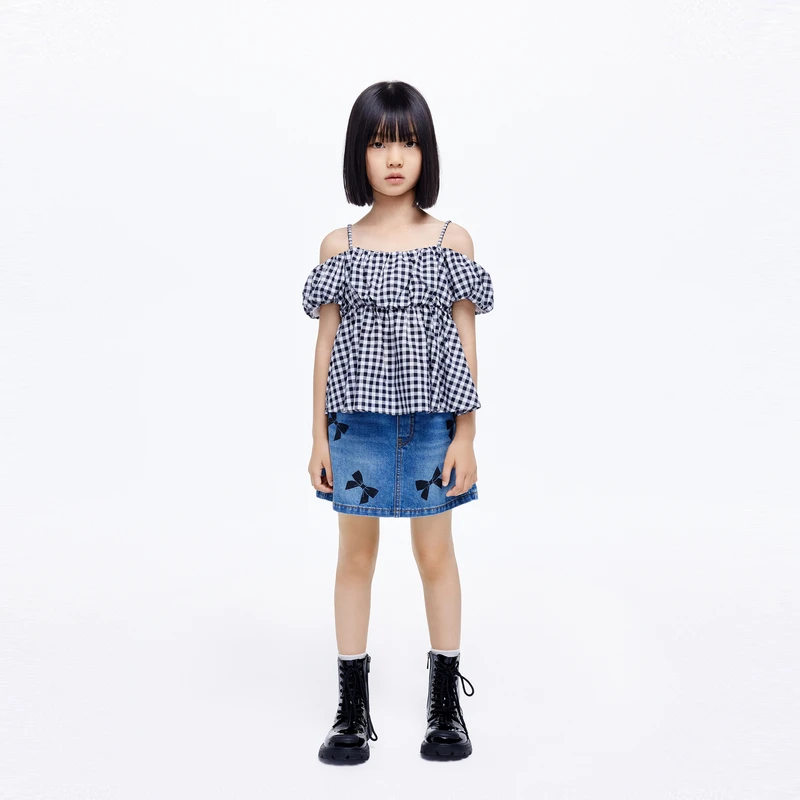 littlemoco童装夏新款女童纯棉吊带露肩一字领上衣#KBD2TOP020