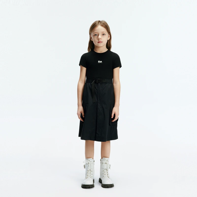 littlemoco童装秋装新款女童短袖工装风口袋连衣裙#KBD3DRST02