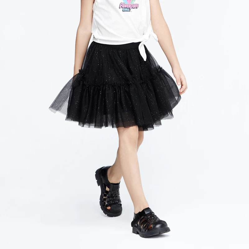 little moco童装新款女童蓬蓬网纱闪粉半身短裙#KBC2SKT003