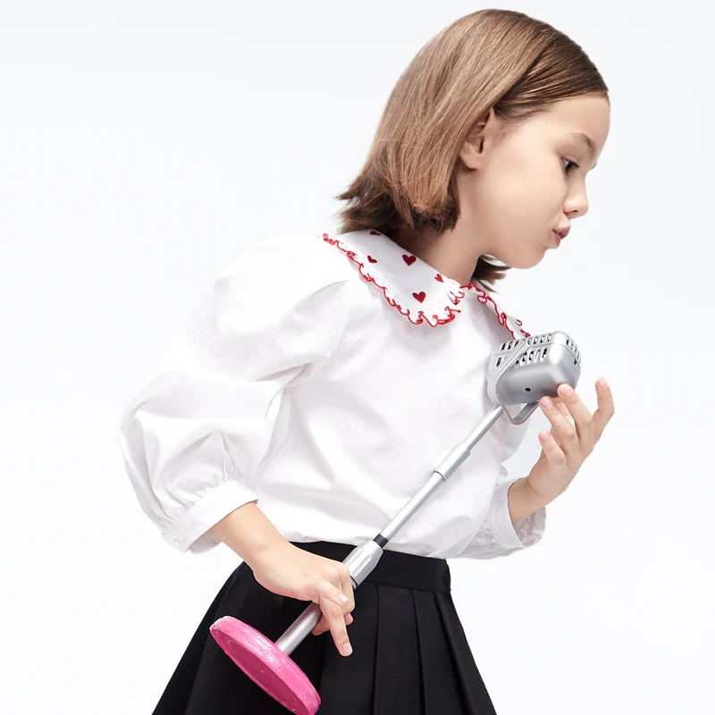little moco童装春装新款女童长袖娃娃领衬衣#KBC1TOP013