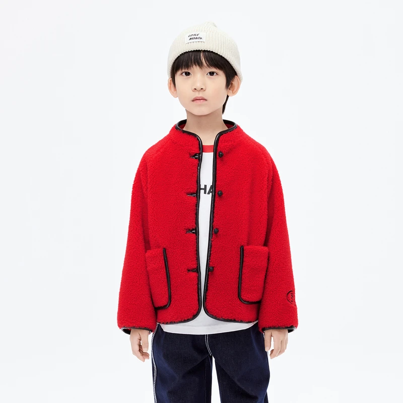 拜年服littlemoco童装新款男女童仿羊羔毛盘扣外套#KBD1COT008