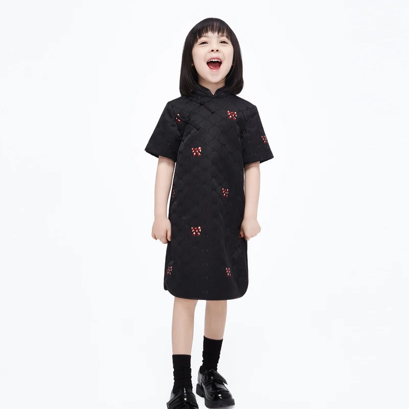 littlemoco童装新款女童新中式盘扣领短袖连衣裙#KBC4DRS017