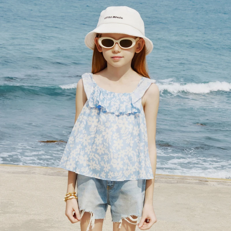 littlemoco童装24夏新款女童碎花短袖上衣娃娃衫#KBD2TOP012