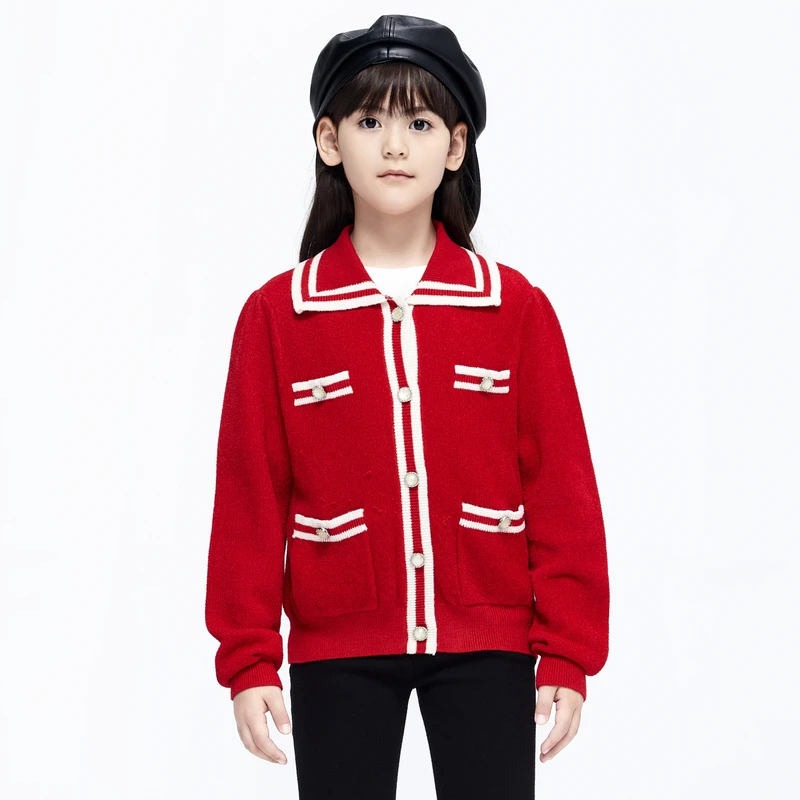 littlemoco童装冬装新款女童翻领针织开衫毛织外套#KBC4CART02