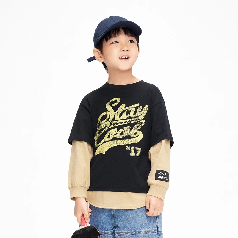 littlemoco童装秋装新款男童抗菌假两件长袖T恤#KBB3TEE001