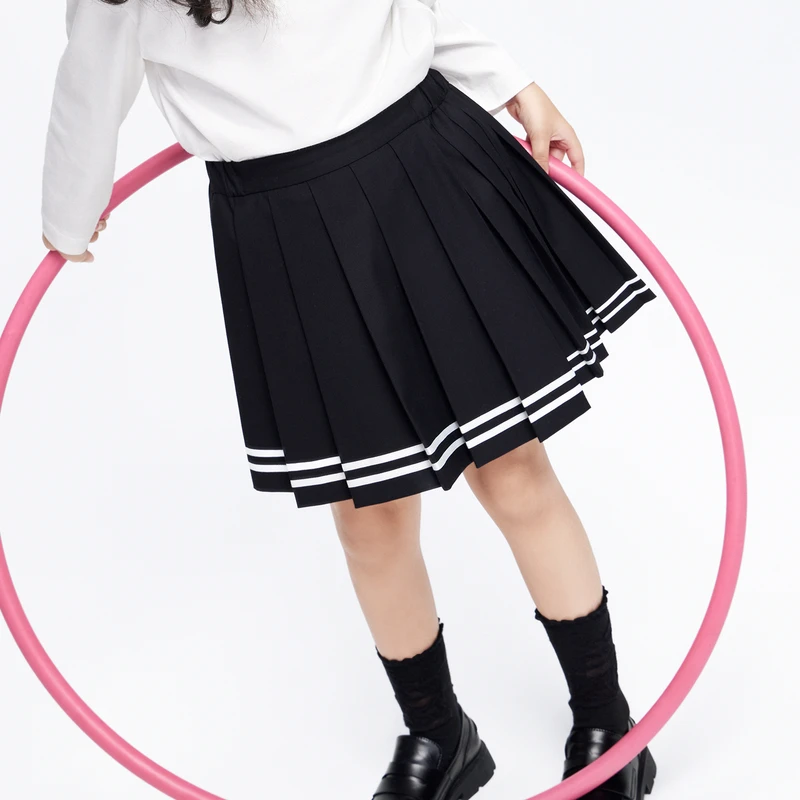 little moco童装新款女童半身裙校园风百褶裙子#KBC1SKT002
