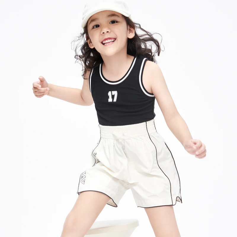 抑菌littlemoco童装夏季女童无袖背心时尚撞色上衣#KBC2VET005